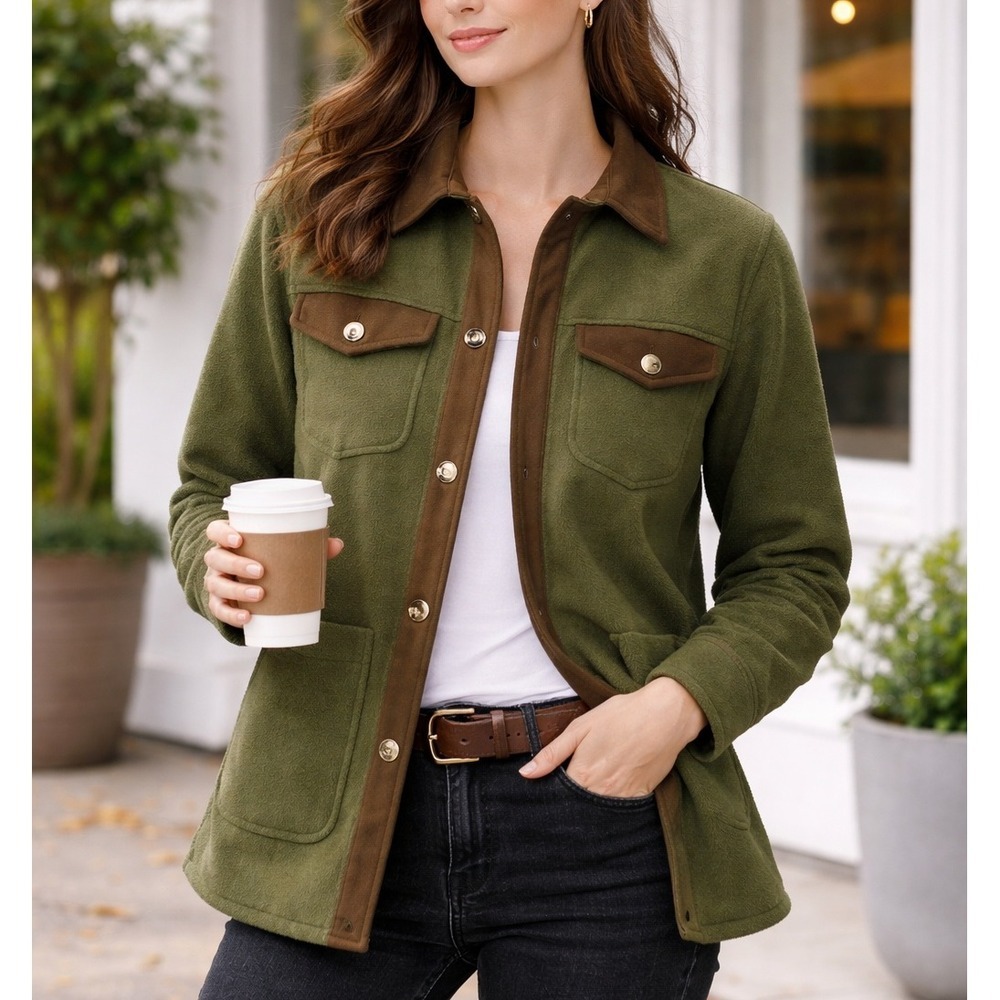BLANKNYC Fleece Shacket Barn Chore Button Up Shirt Jacket Women Size S Green NWT